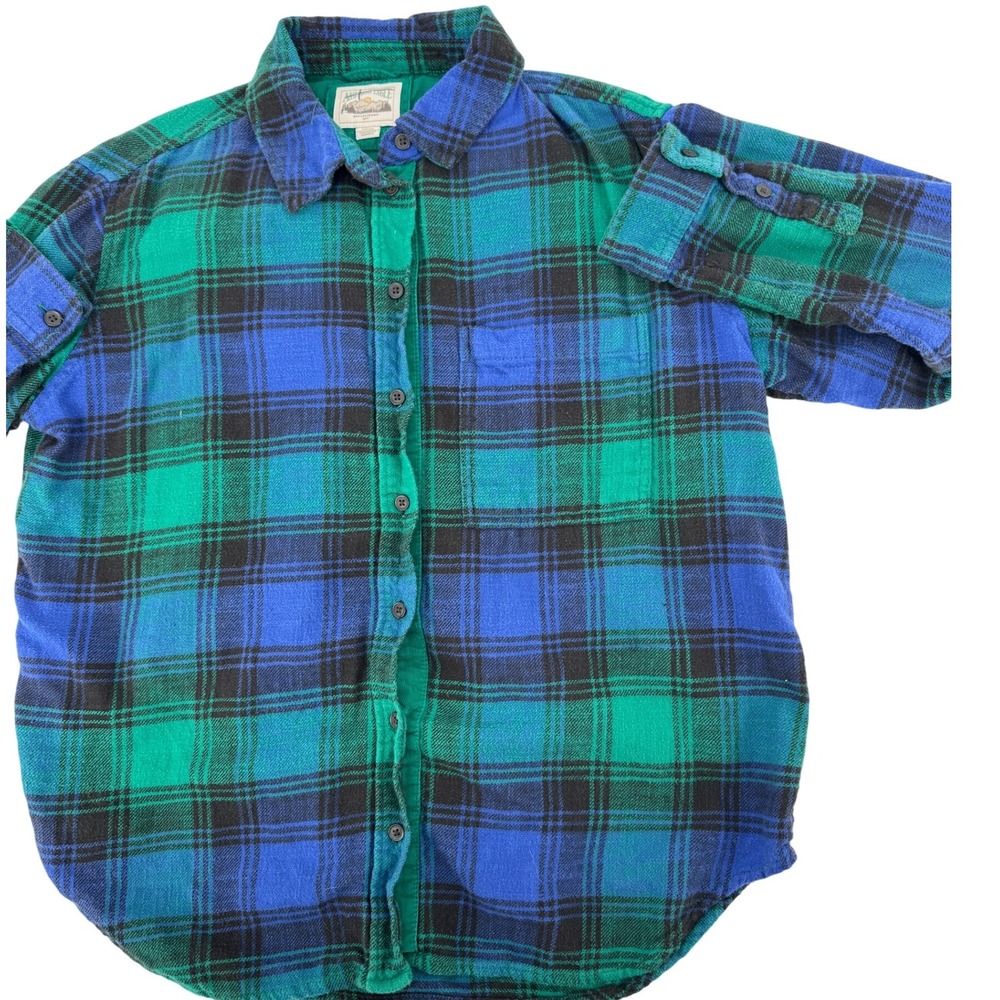 American Eagle Flannel Shirt Womens Small‎ Blue Green Black Long Sleeve Button